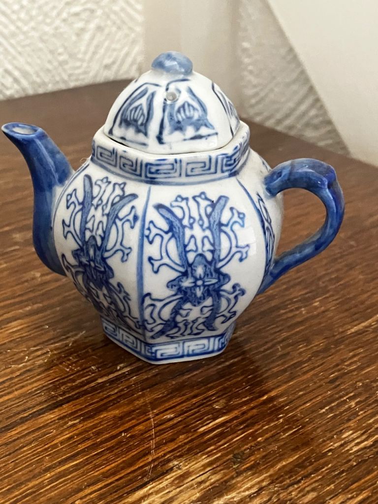 Small Blue and White Ceramic Teapot - Made in China