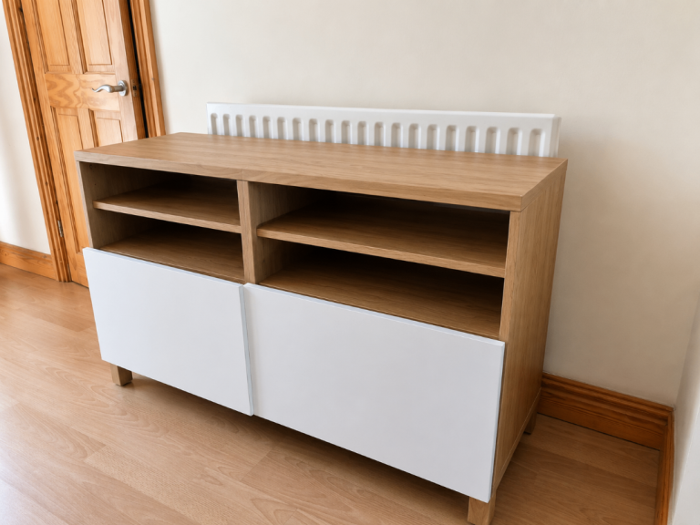 Modern Ikea Wooden Cabinet with White Doors – Good Condition