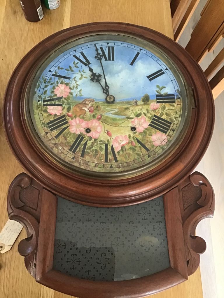 Antique Victorian Mahogany Hand Painted Wall Clock