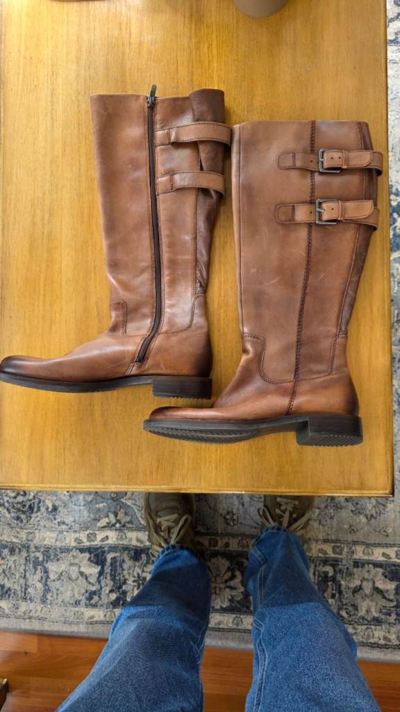 Women's Brown Leather Knee-High Boots with Buckles by ECCO – Good Condition size 6