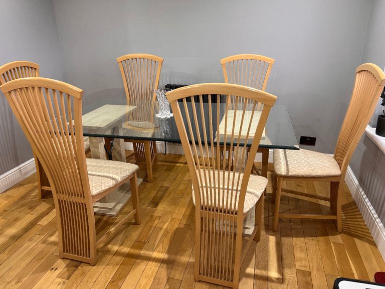 Solid and heavy Glass Dining Table & 6 Chairs