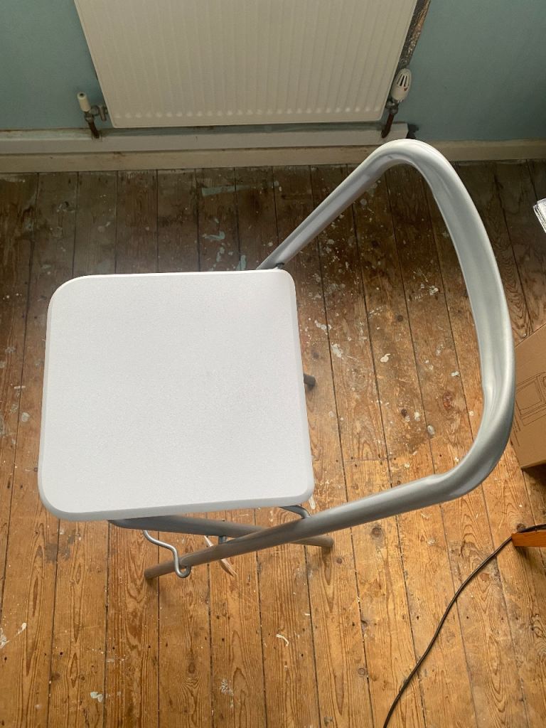 Marko Folding Bar Stool In White/Silver, New. 