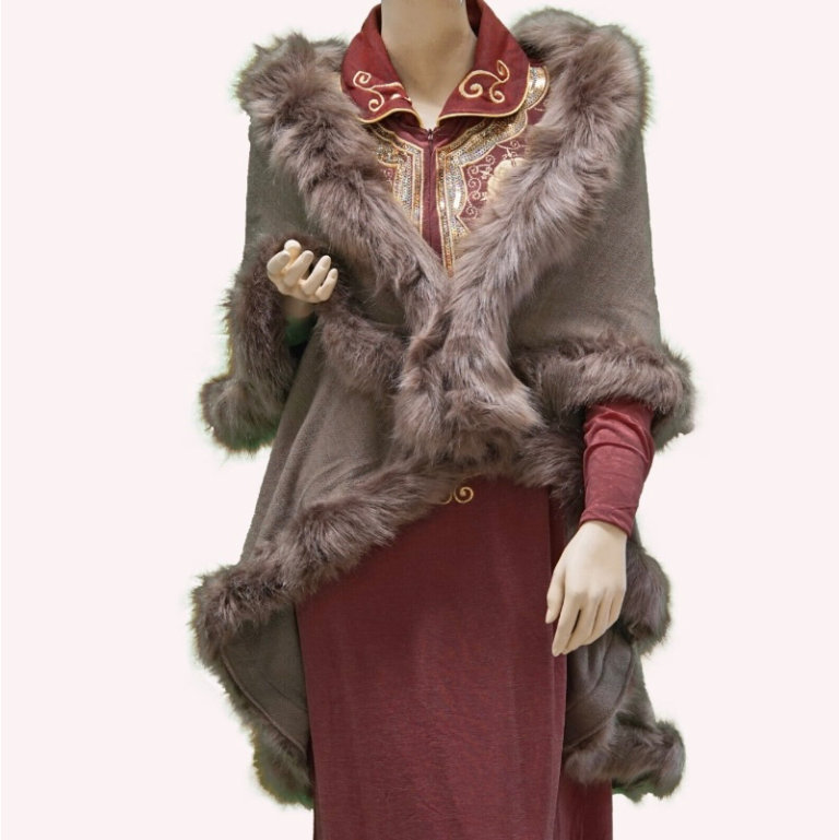 Ladies Womens Winter Coat Jacket Poncho Faux Fur Hooded Cape Shawl Coat