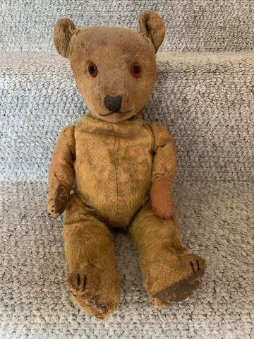 Vintage Teddy Bear with Overalls – Well-Loved Condition | in