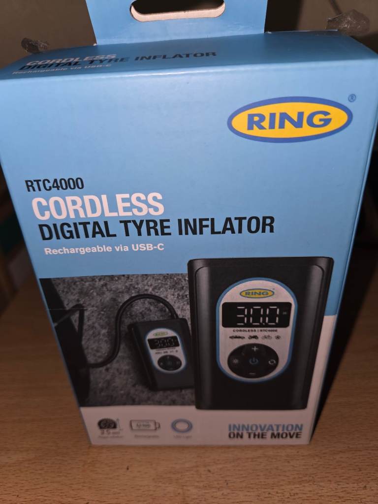 RING RTC4000 PORTABLE CORDLESS COMPACT TYRE AIR INFLATOR NEW BOXED 