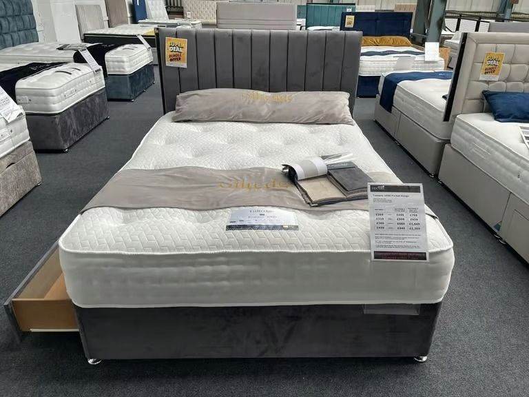 image for Double DIVAN Bed With Headboard & Mattress Optional Storage Drawers ~~ Same Day Delivery 