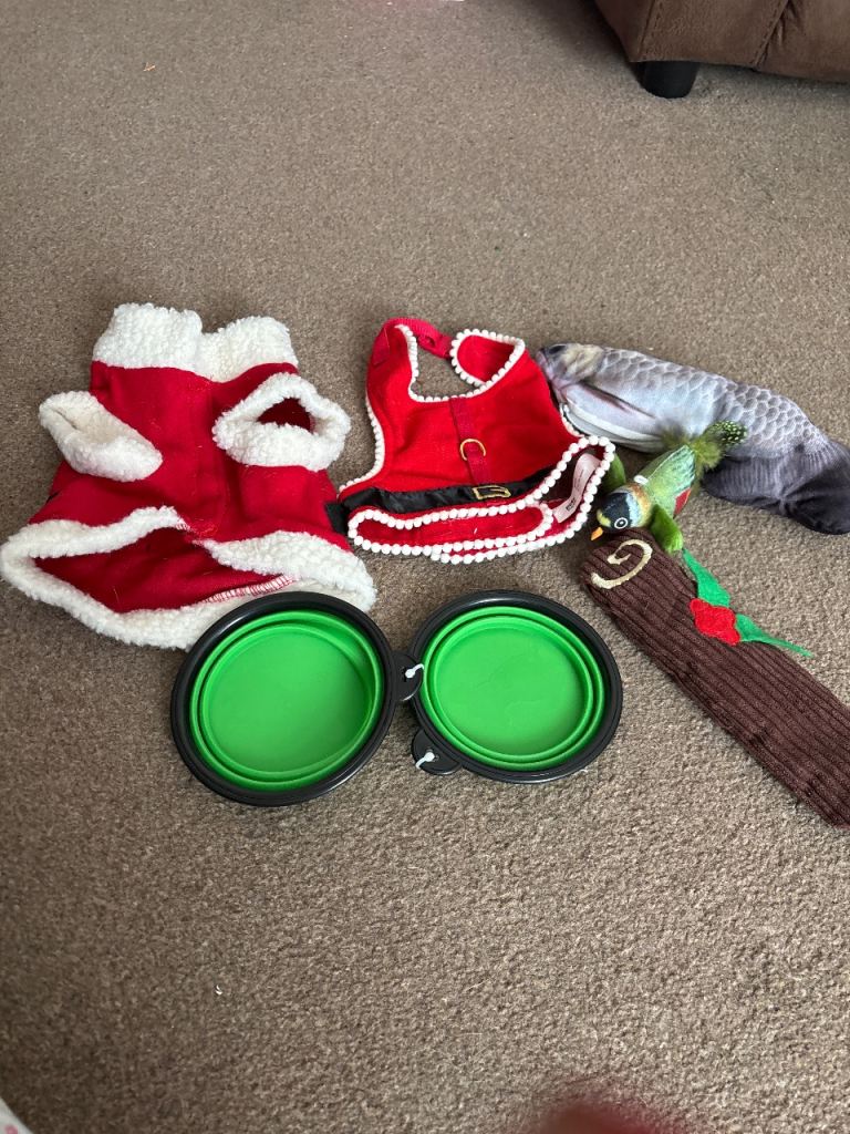 Pet Christmas Outfits and Collapsible Bowls – Good Condition