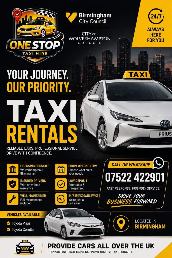 TOYOTA PRIUS TAXI RENTAL WOLVERHAMPTON PLATE PRIVATE HIRE VEHICLE