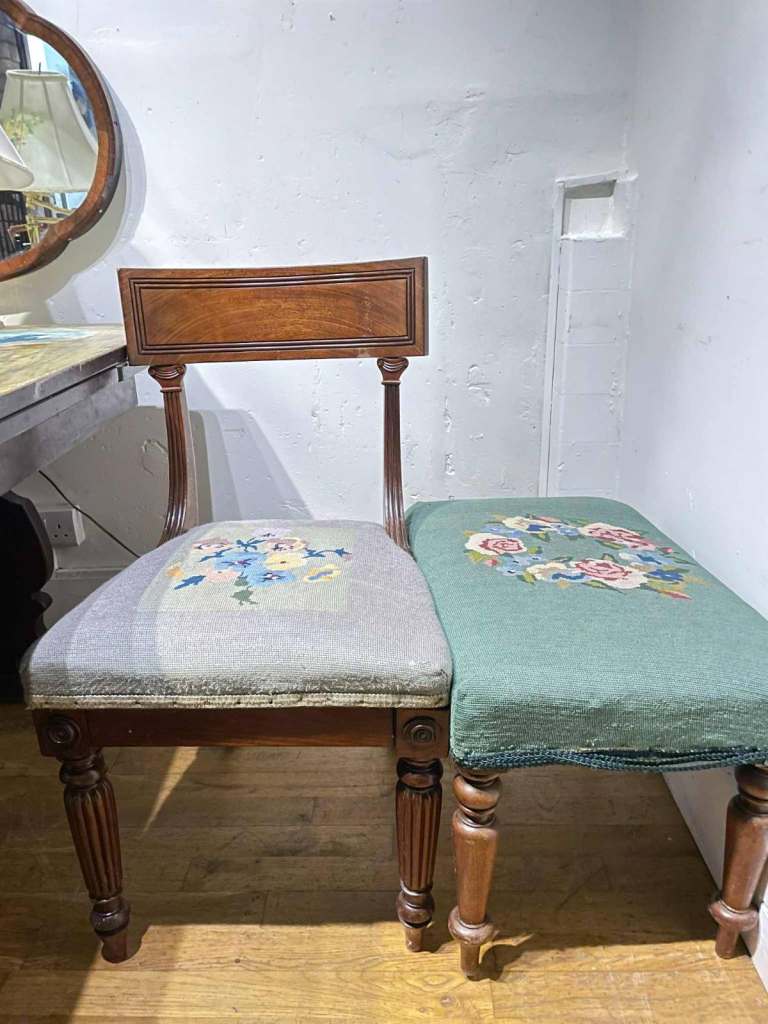 image for Antique, Small Mahogany Embroidery Foot Stool.