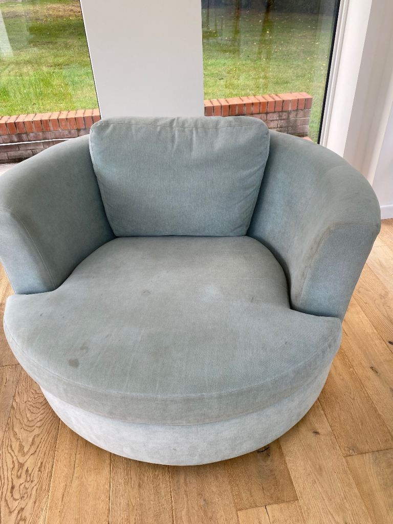 Swivel Armchair - Light Blue Fabric, Fair Condition