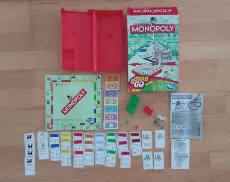 Monopoly Grab and Go Game for Kids Ages 8 and Up, Portable Travel game 