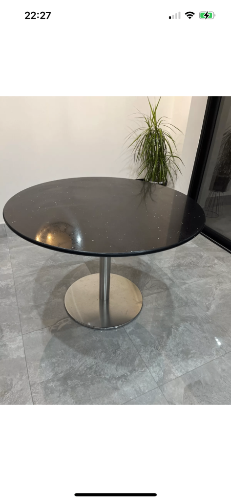 Helsinki 110cm brushed still Starlight quartz top dining table And chair