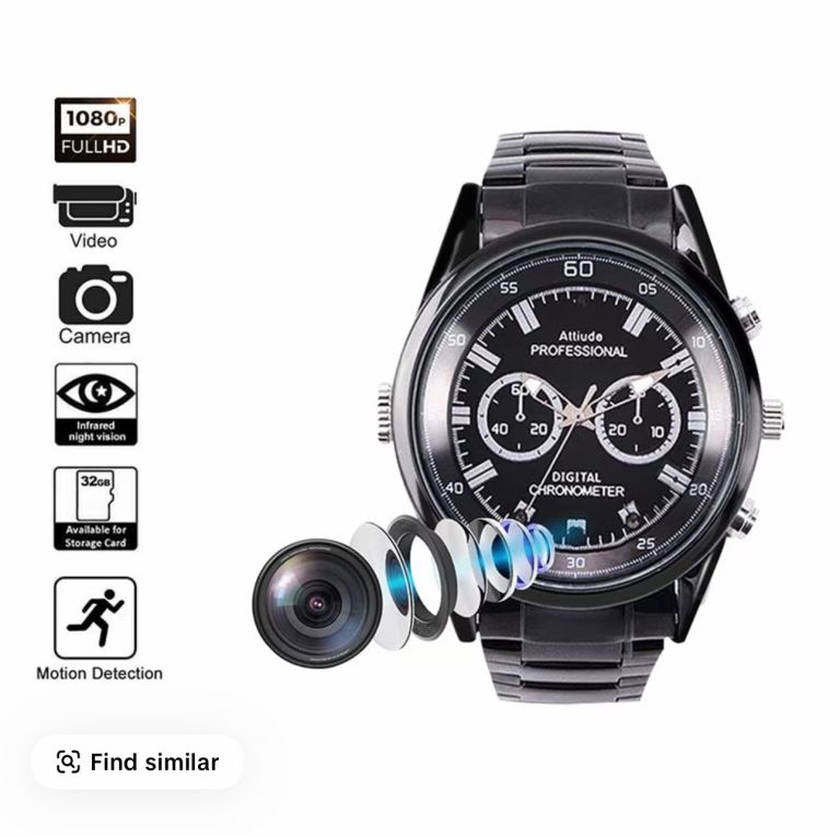 Video Recorder Camera Watch HD 1080P with Night Vision Men's Watch