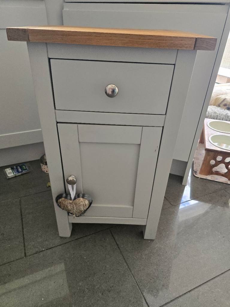 Grey Table with Drawer and Cupboard – Good Condition