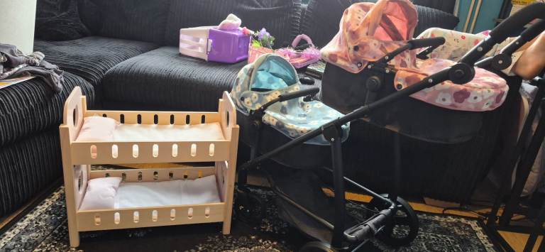 Twin doll pram and bunkbeds