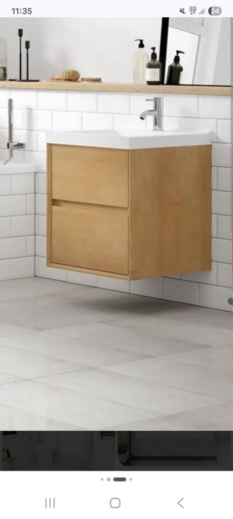 Homebase Madison 500mm Wall Hung 2 Drawer Vanity Unit  - Wood Effect