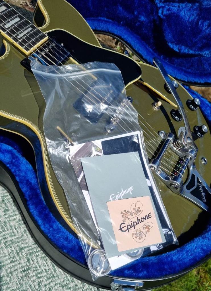 Epiphone Shinichi Ubukata ES-355 Semi-Acoustic Electric Guitar - Olive Green, Gibson p'up