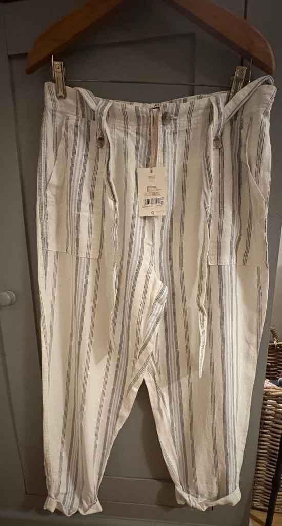 White Blue And Black Strips F&F Cotton Trousers Brand New 