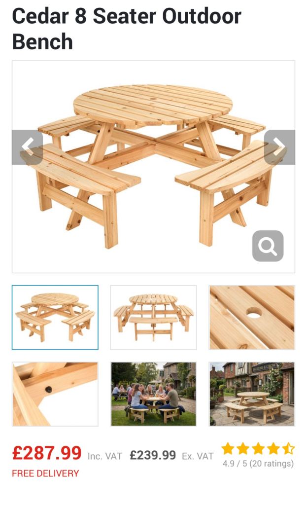 Wooden Picnic bench table 8 seater 
