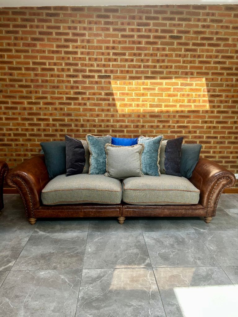Tetrad Northwood Leather and Fabric Four seater Sofa and Footstool