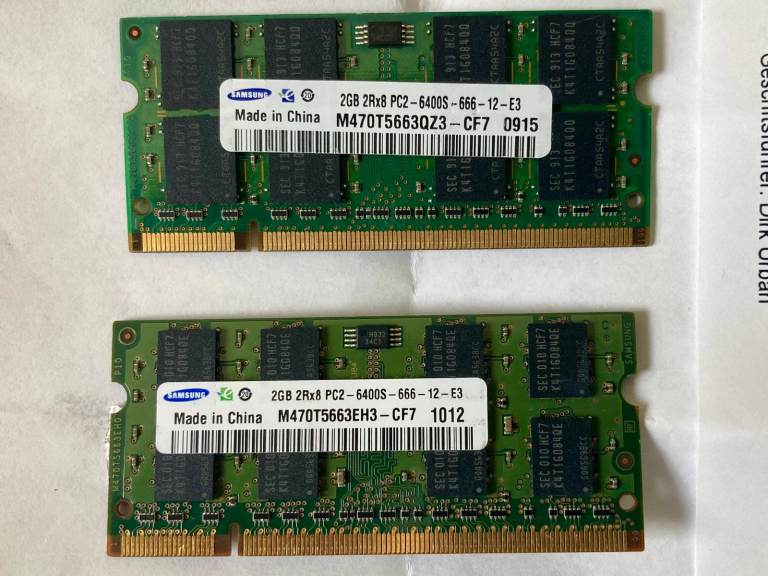 DRR2 Laptop Rams Set 4GB (2x2GB) Samsung 2GB RX8 PC2-6400S-666-12-E3