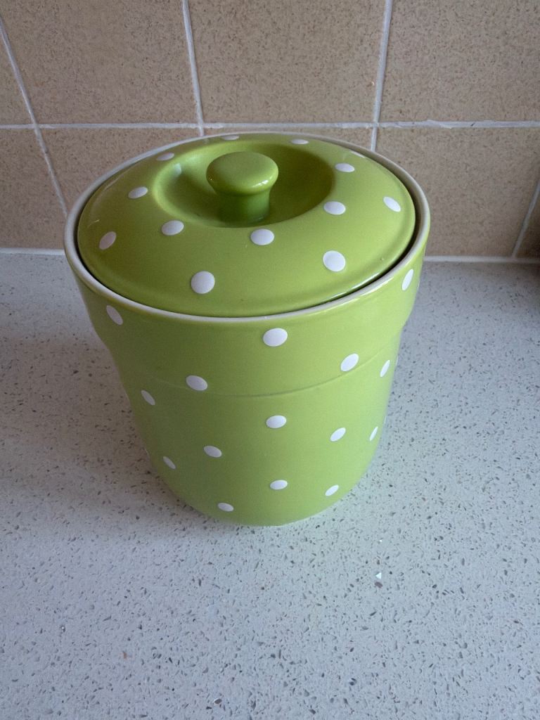 Green Polka Dot Ceramic Storage Jar with Lid