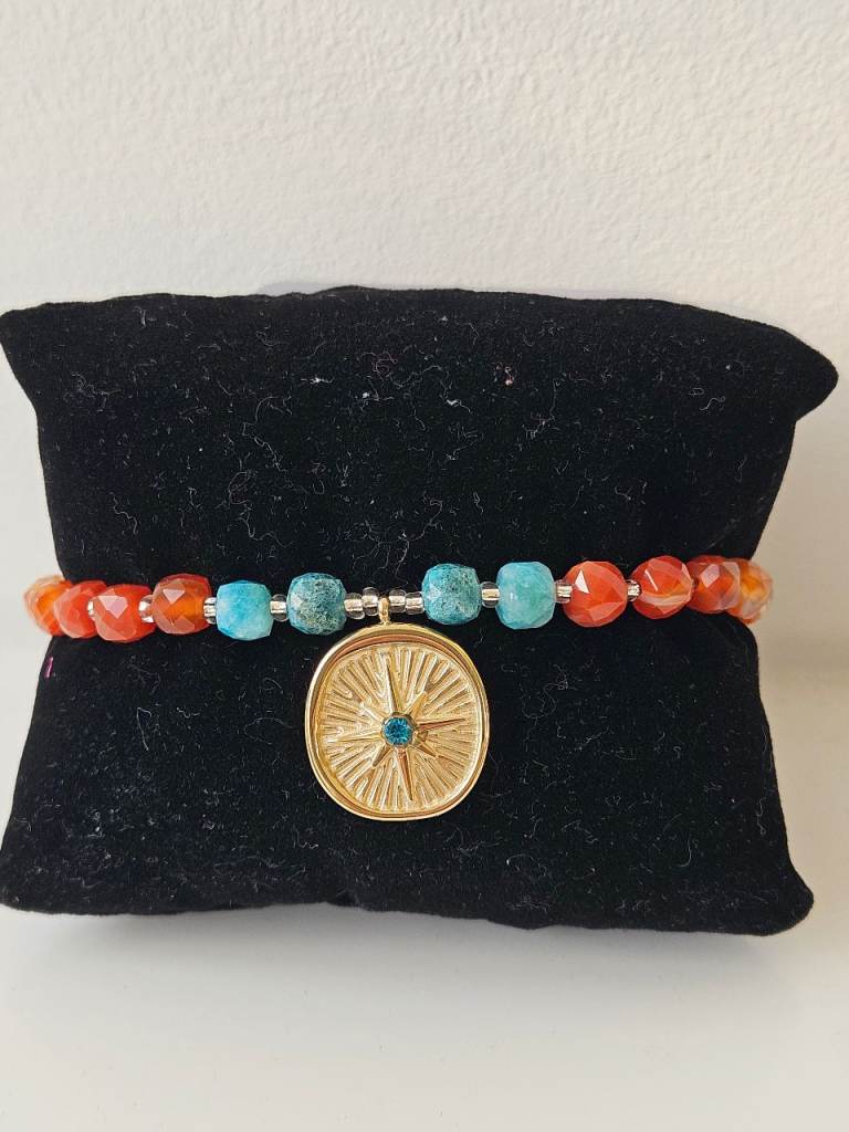 Arran Bay Orange & Blue Agate Quartz Bracelet - New with Tags