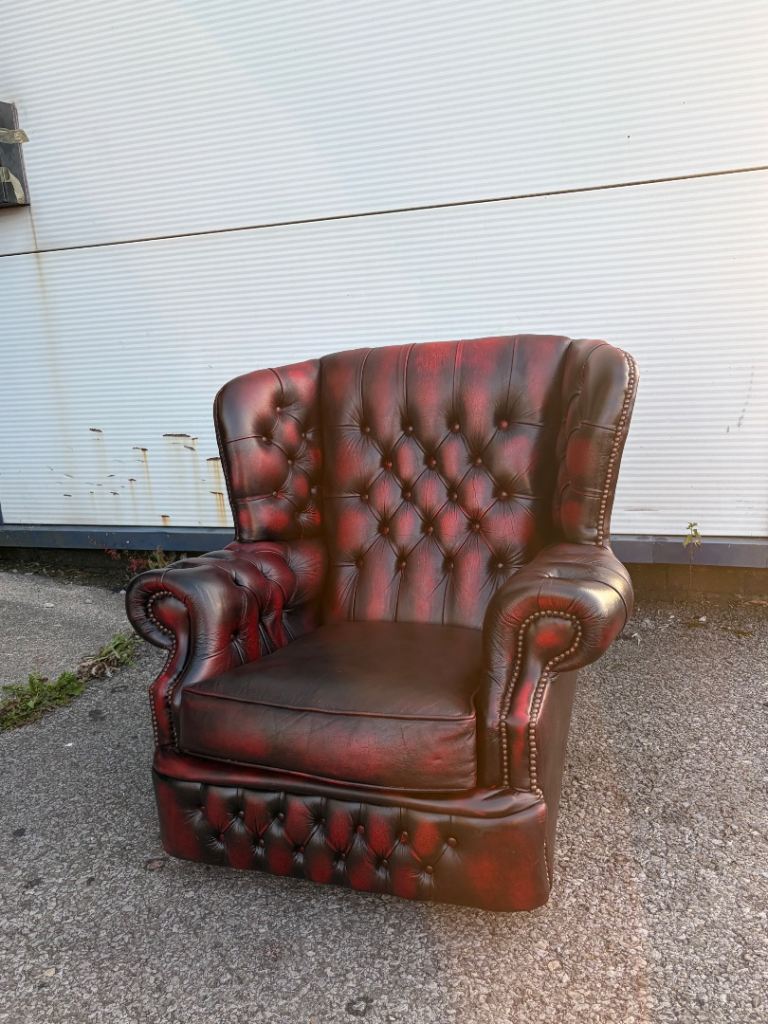 Vintage Oxblood Leather Wingback Chair