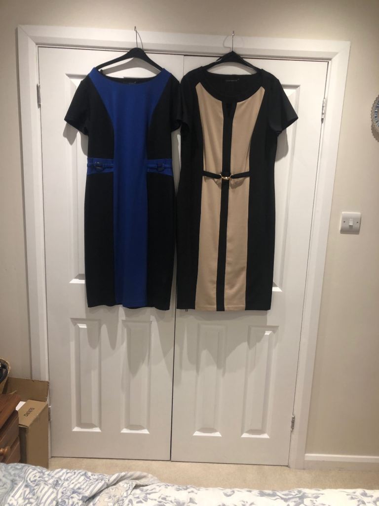 DAVID EMANUEL Dresses - Black, Blue & Beige, Size 16/18