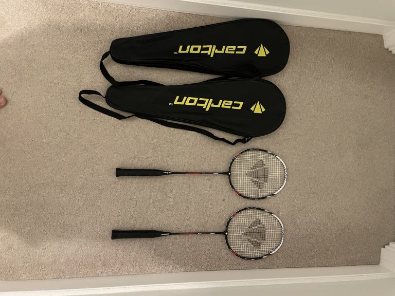 2 Carlton Pro Shock Badminton Rackets with Double Racket holder