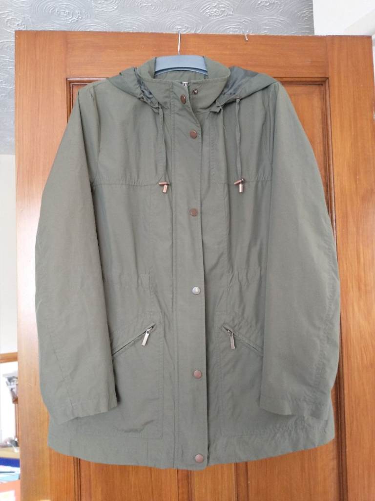 image for JACKET, hooded. SIZE 14. 3/4 length. BHS. Khaki green.  Vgc. 