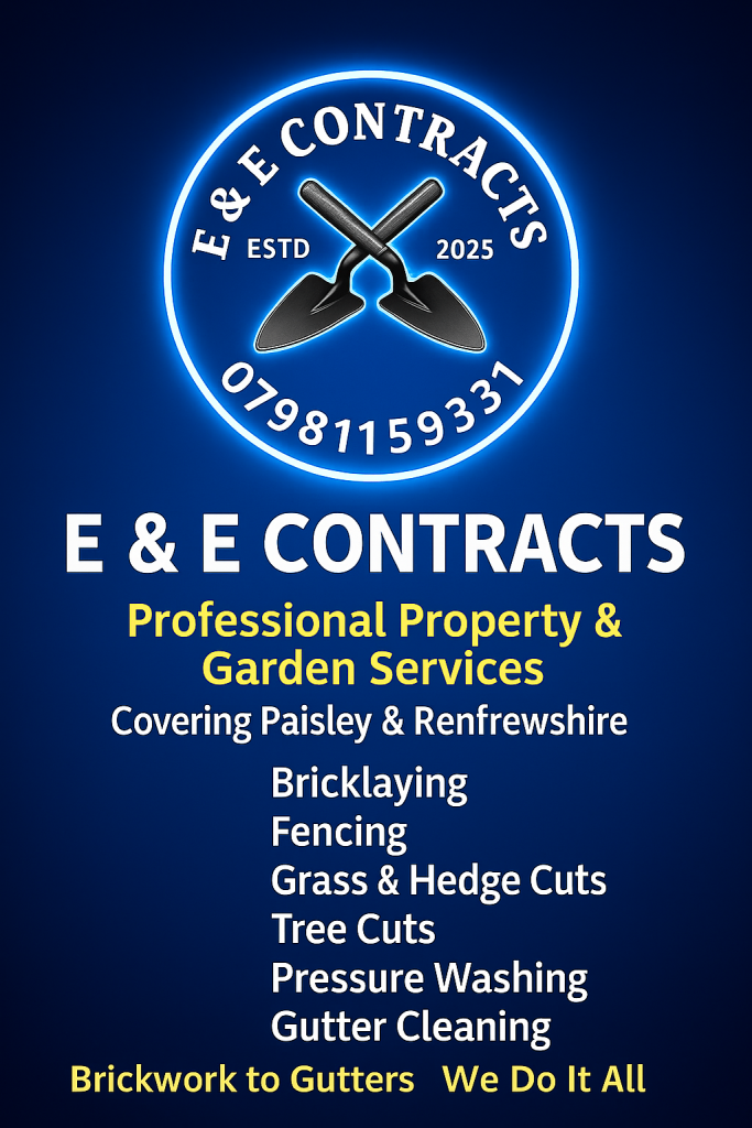 E & E CONTRACTS / GRASS CUTTING / BRICKLAYING / FENCING / GUTTER CLEANING / PRESSURE WASHING