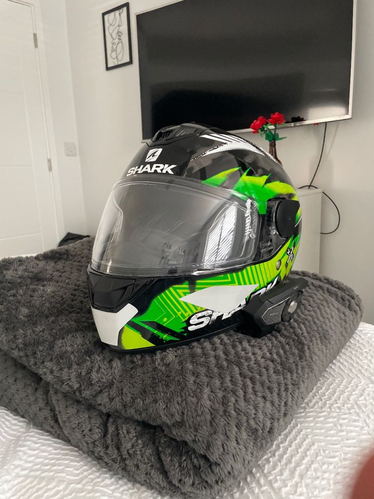 Shark motorbike with built in Sena 30k Bluetooth radio 