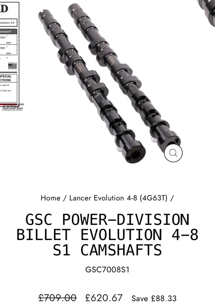 GSC POWER-DIVISION BILLET MITSUBISHI EVOLUTION 4-8 S1 CAMSHAFTS