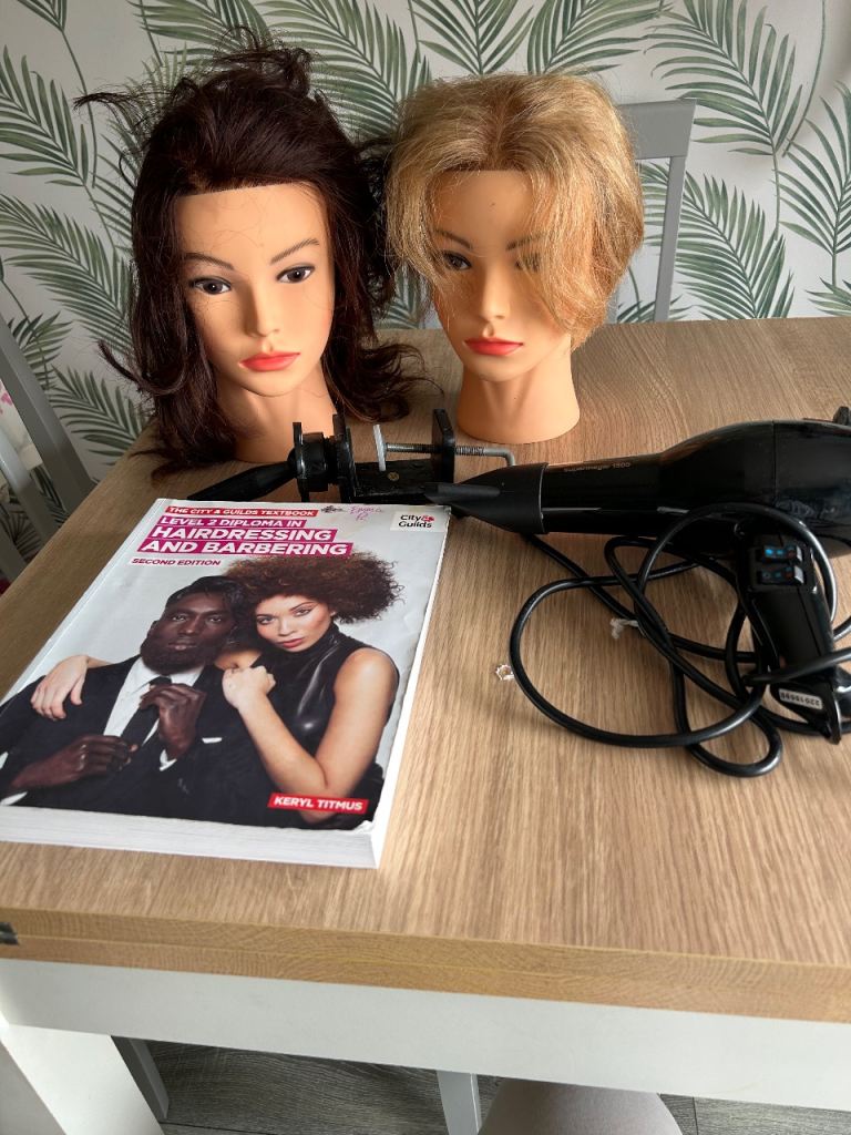 Hairdressing and Barbering Textbook with Mannequin Heads & Hairdryer