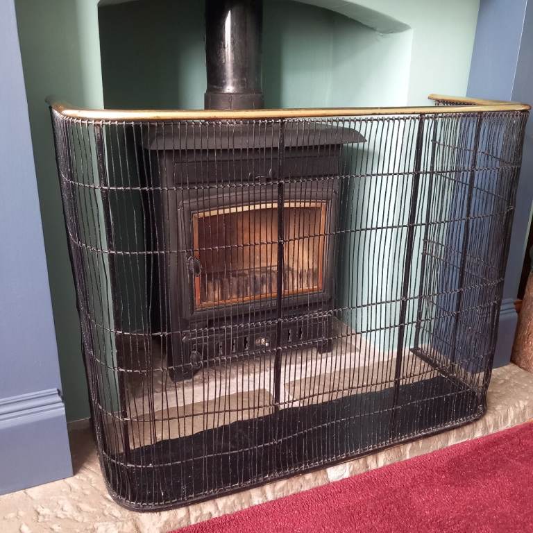 Black Metal Fire Guard with Brass Top
