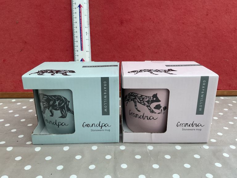 Grandma and grandpa mugs. Boxed from GRAY WILLOW
