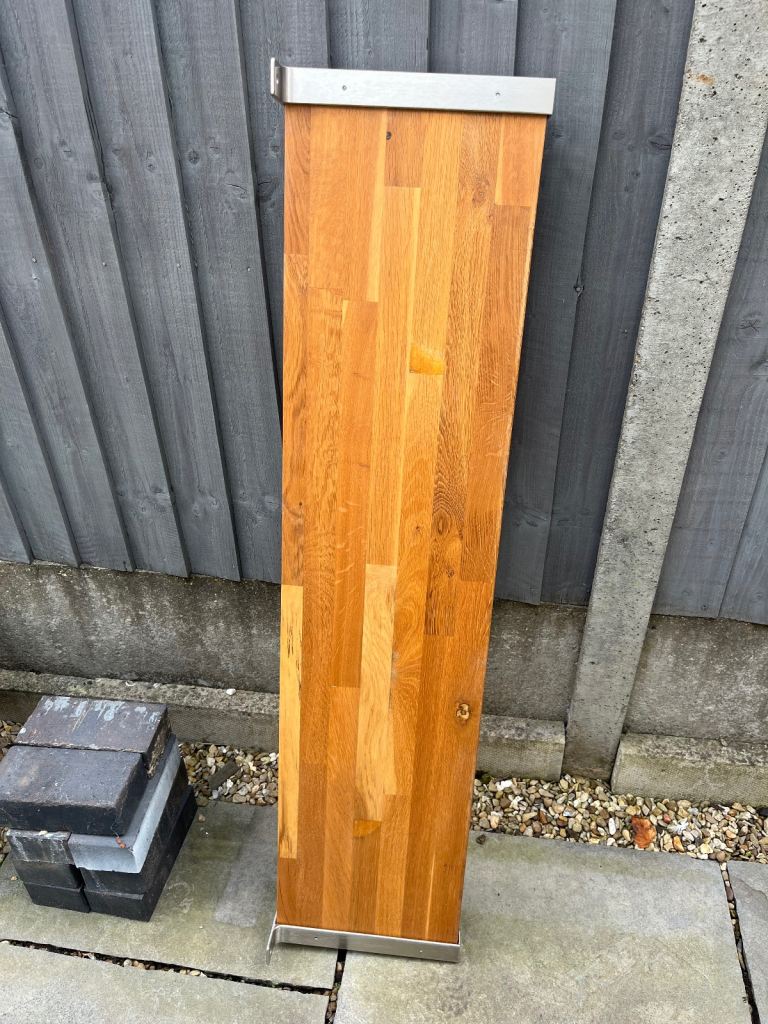 image for Solid oak shelf with stainless steel wall fittings