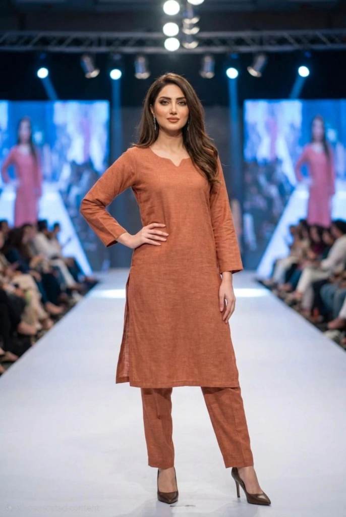 Last piece in Large Brown Plain Khaddar Salwar Kameez 2pc Suit- Pakistani Style 