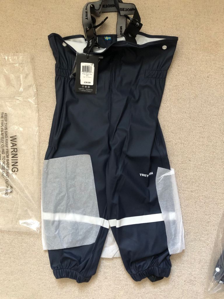 Tretorn Kids Plain Wings Rain Dungarees, Navy 18-24 months BRAND NEW