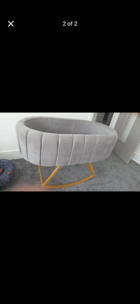 Modern Grey Baby Bassinet with Gold Stand 