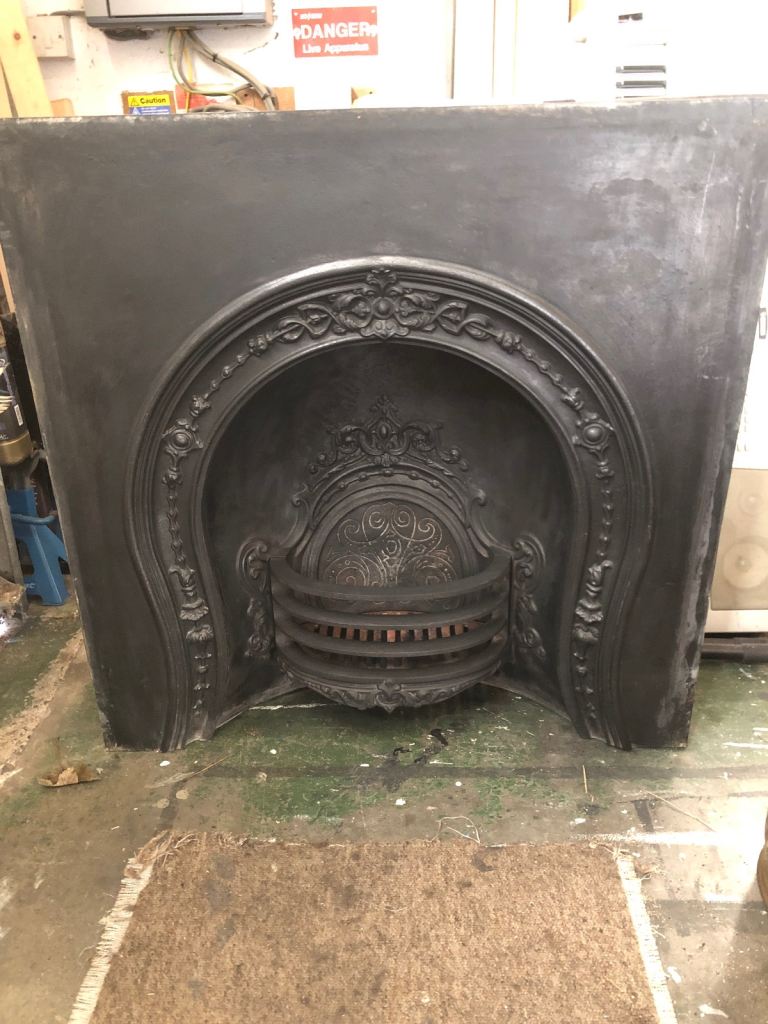 Cast iron fireplace.