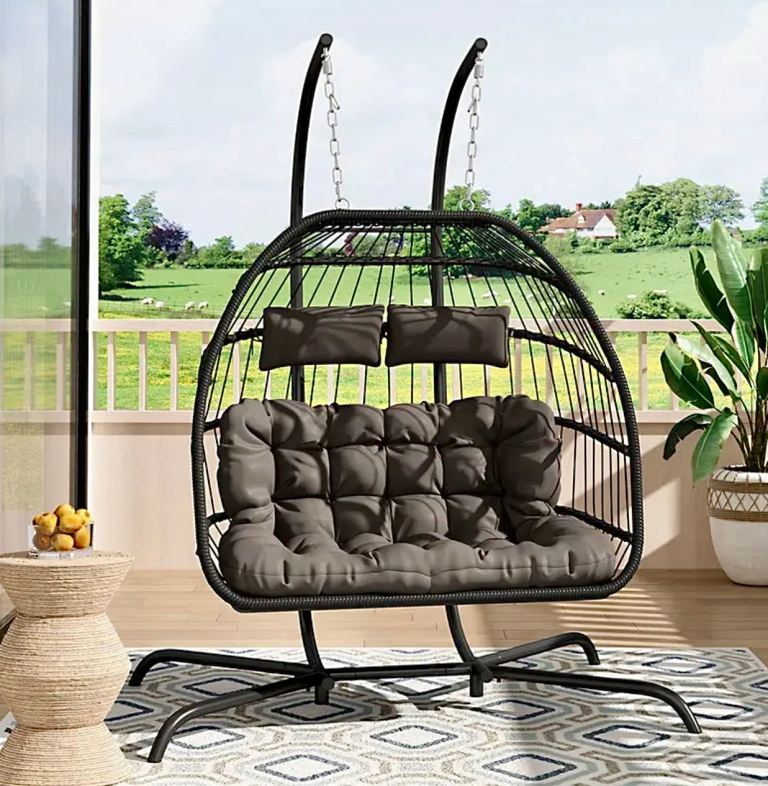 FLATPACK Heavy Duty Double Hanging Egg Chair Folding Swing Seat Hammock Patio Garden Outdoor