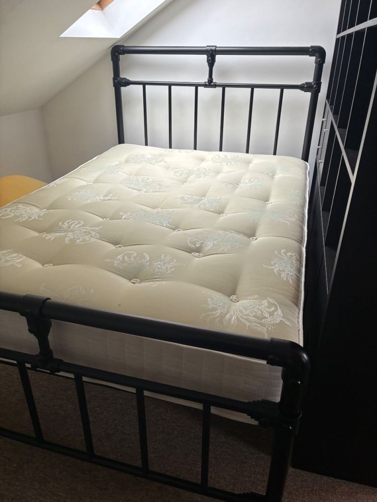 Bespoke Industrial Metal Double Bed Frame and Mattress