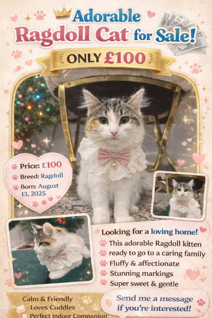 🐾 Adorable Ragdoll Kitten for Sale! 🐾