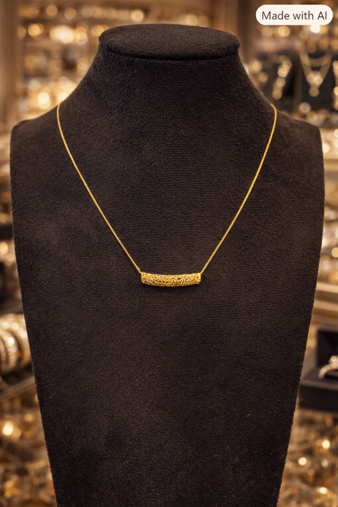 Real 18K Gold - bar pendant necklace 16-17”