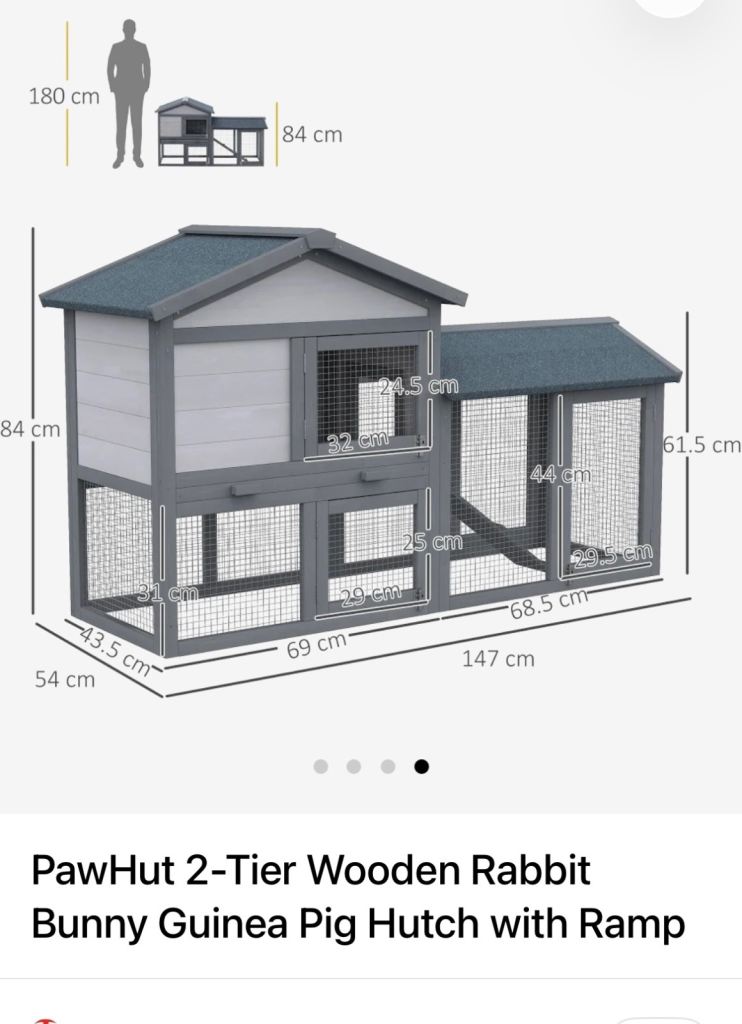  RRP £98.99 - almost like new - PawHut 2 Tier Wooden Rabbit Guinea pig Hutch with Ramp