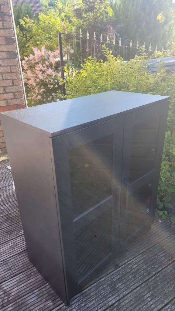 Black Storage Cabinet with Glass Doors - Good Condition