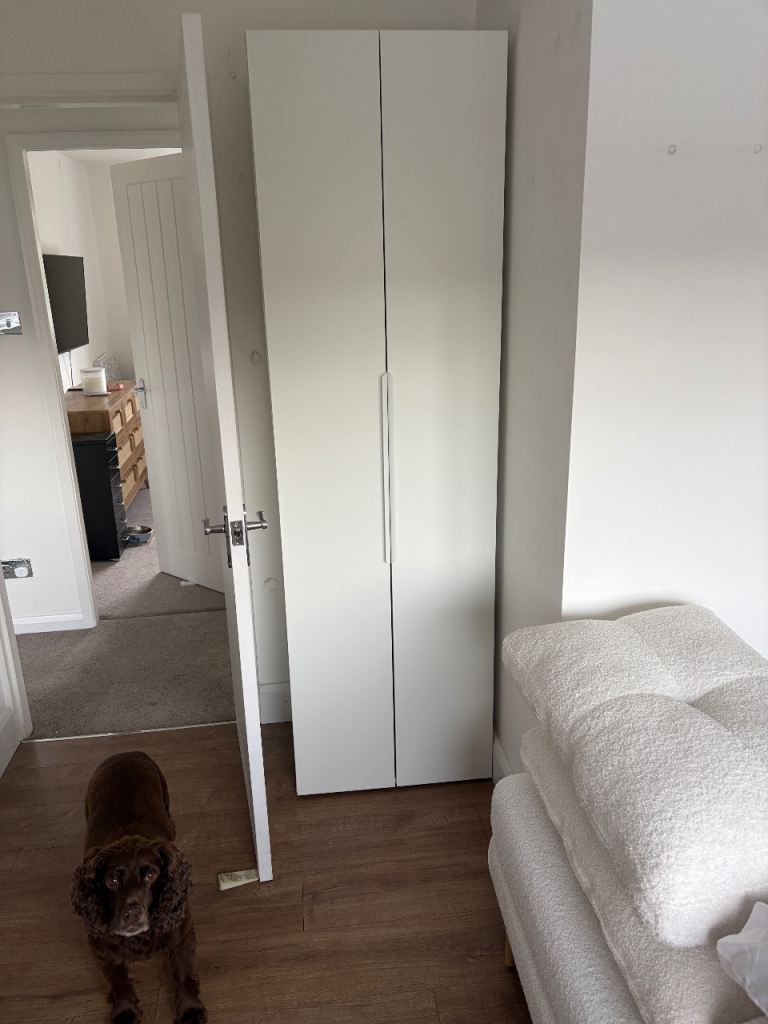 LASTARE Ikea White Double Wardrobe with Doors, Handles & Two Clothes Rails – As New Condition