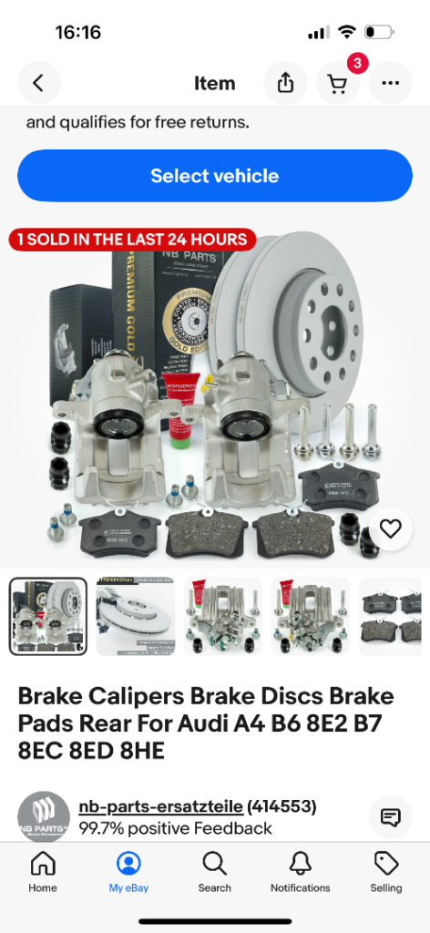 Rear Brakes calipers and pads for Audi a4 b6-b7